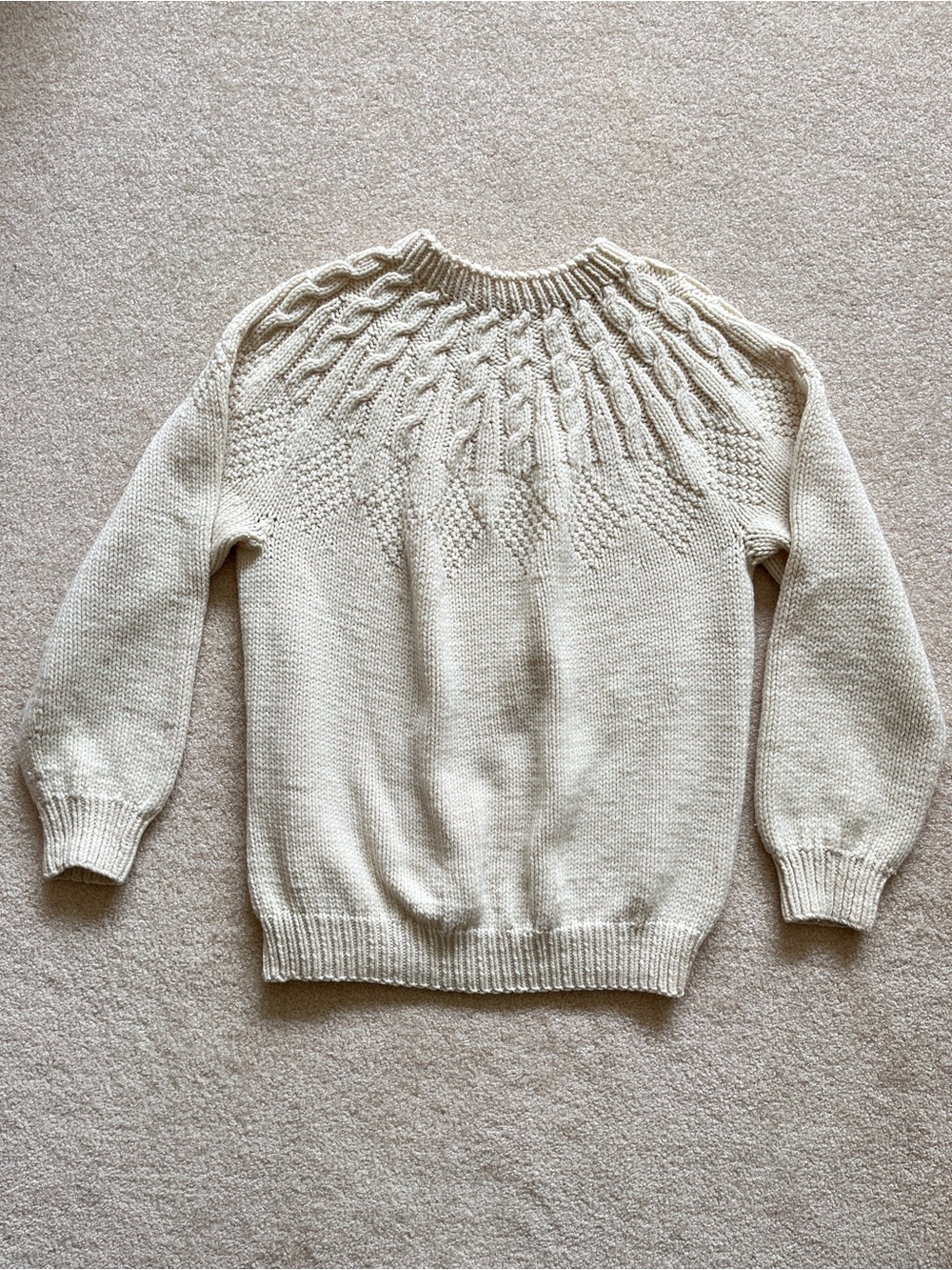 Vintage Cream Cable Knit Oversized Sweater, Yoke Knit, Warm, Winter, White